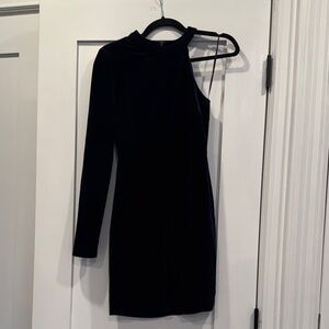 ASTR the Label Navy Blue Velvet One-Shoulder Dress